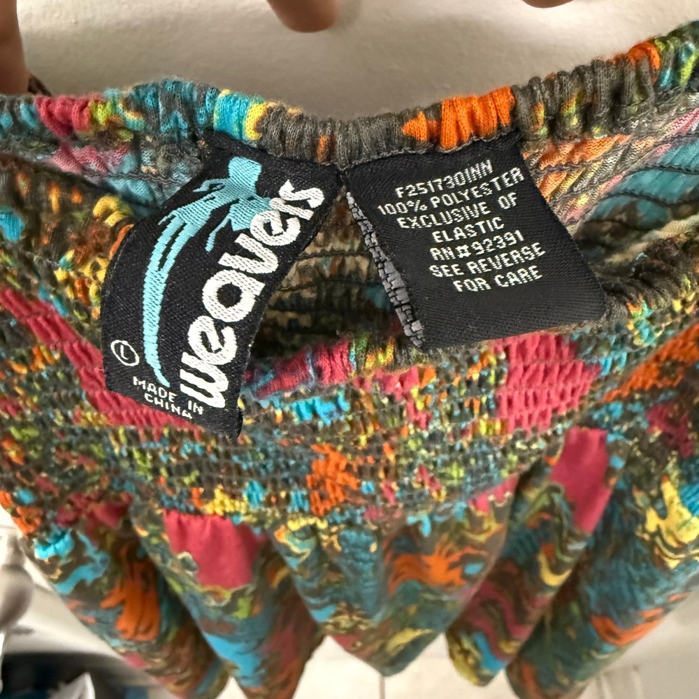 Weavers L Smocked Babydoll Halter Top Colorful Handkerchief Boho Summer Y2K Cute - Picture 7 of 9